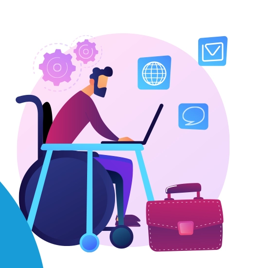 A Man on wheelchair using a laptop computer